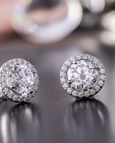 Gold diamond halo stud earrings